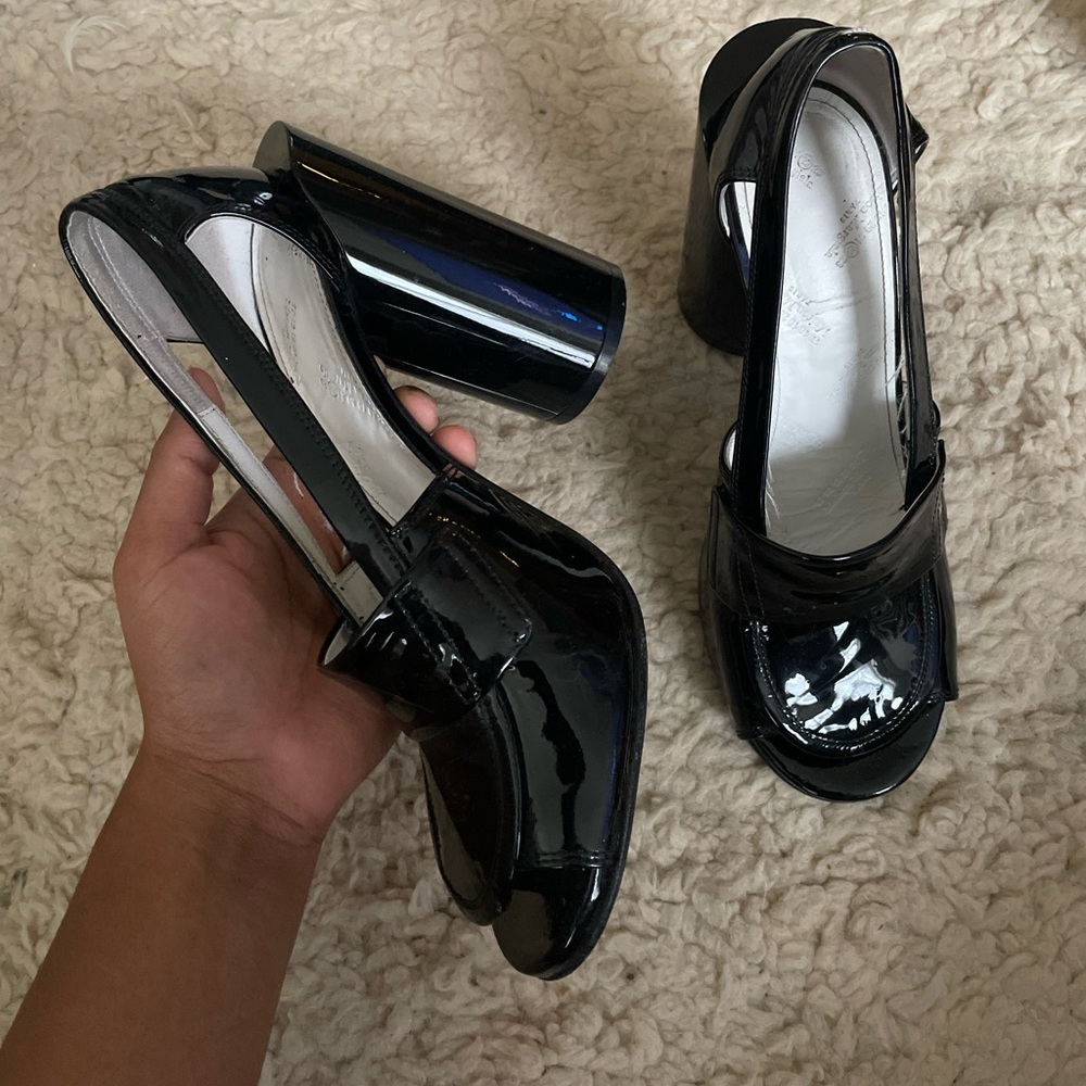 Maison Margiela Patent Peep Toe Loafer Heels
